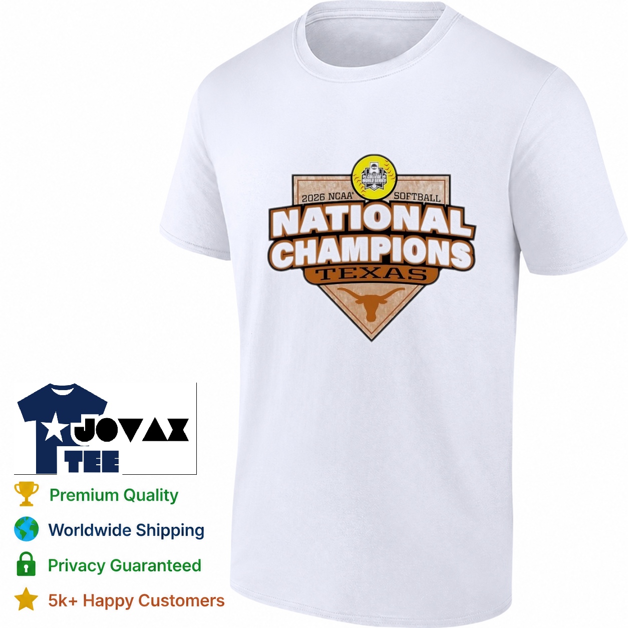 2026 NCAA Softball National champions design printed on a classic white t-shirt mockup, ready to wear.
