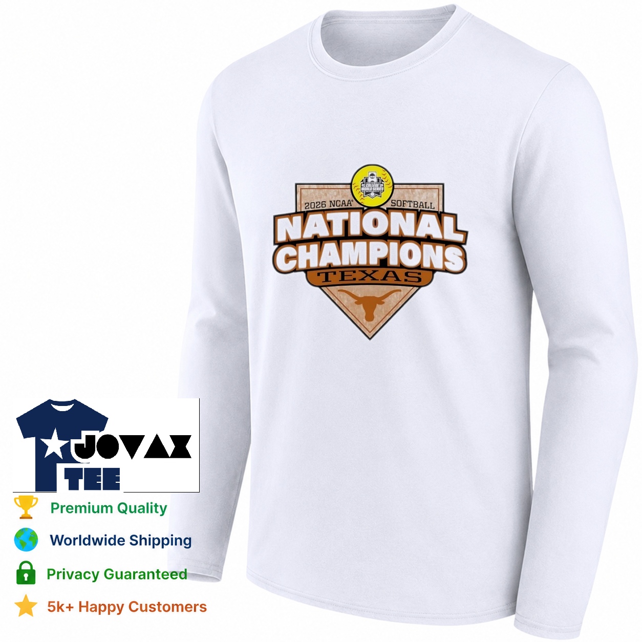 2026 NCAA Softball National champions graphic featured on a stylish white longsleeve tee mockup.