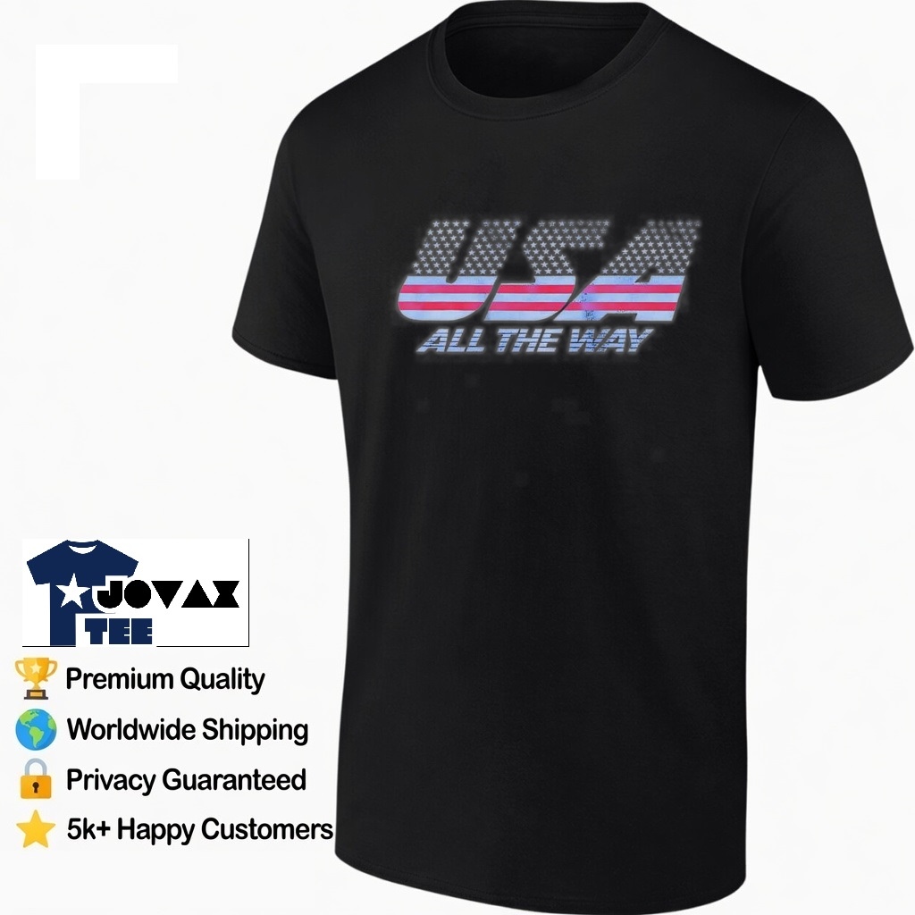 America all the way men's t-shirt mockup, presenting the flag USA design on a classic white tee.