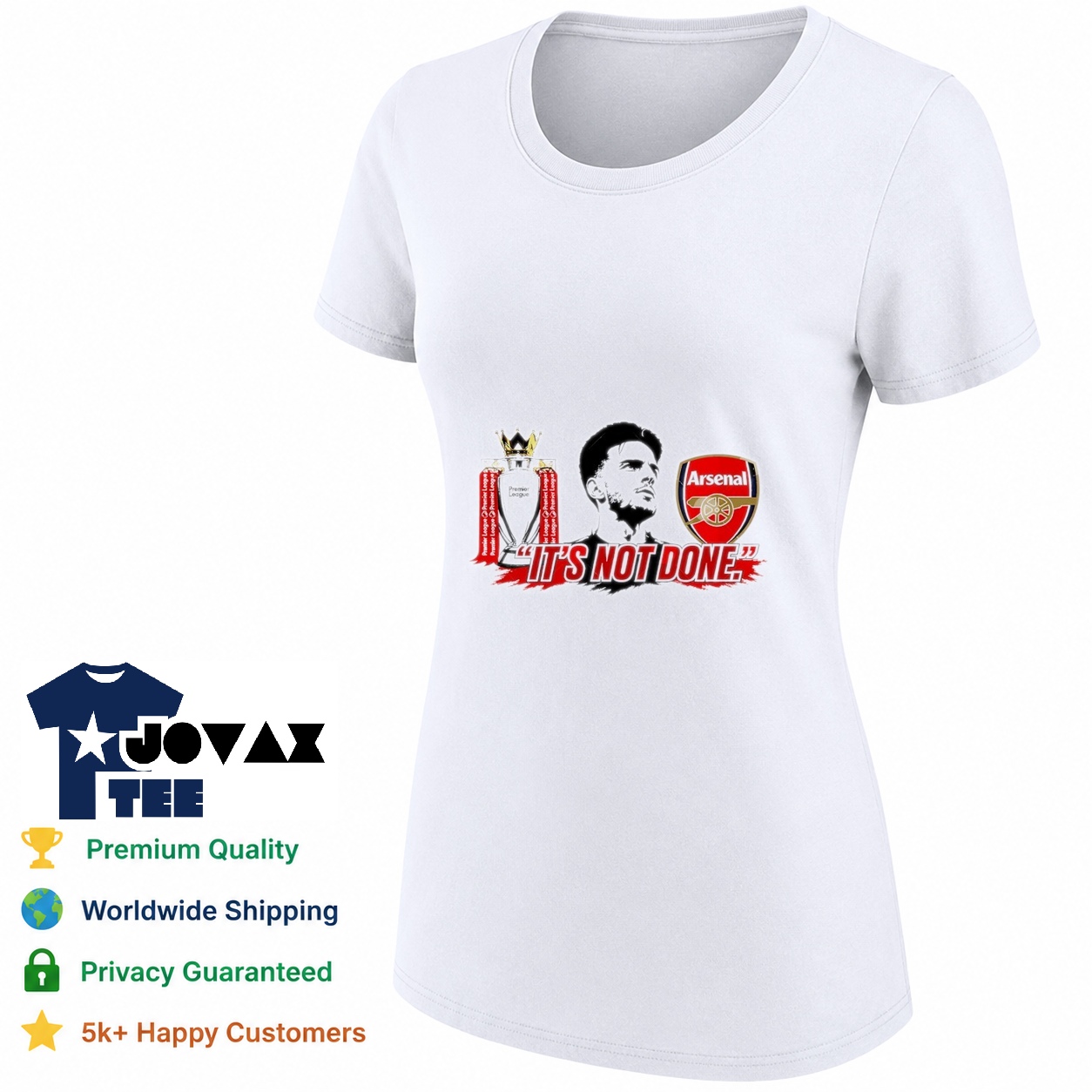 Declan Rice Arsenal Premier women's tee mockup presenting the design on a stylish classic fit for female fans.