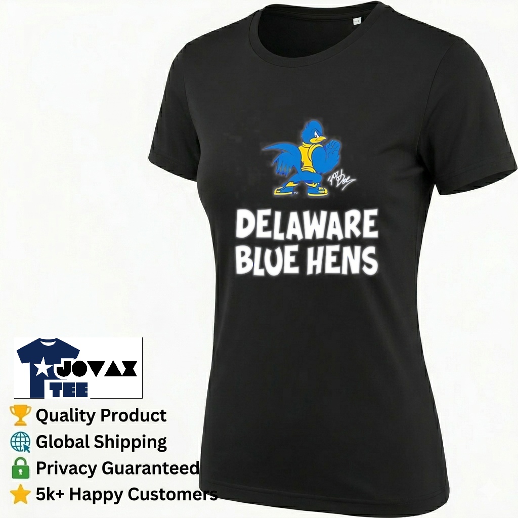 Delaware Blue Hens YoUDee t-shirt presented on a classic women's shirt mockup, highlighting the fitted style.