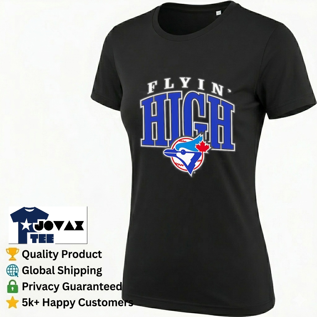A Flyin High Toronto Blue t-shirt designed for women in a classic fit, displayed on a front view mockup.