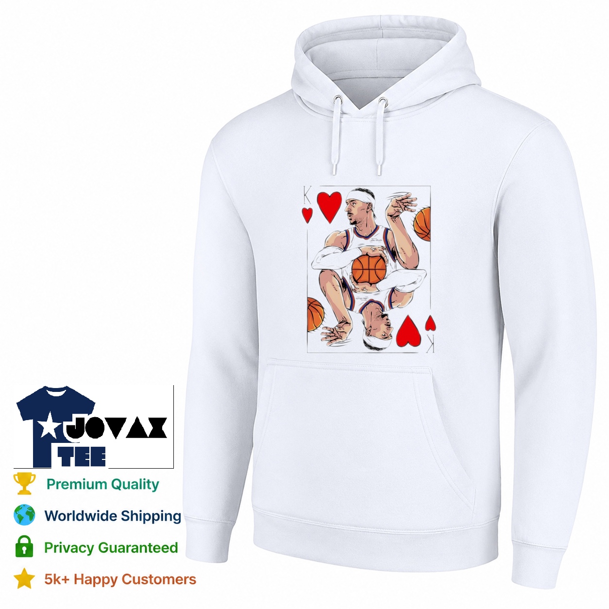 Josh Hart New York hoodie mockup displaying the NBA King of Hearts graphic on comfortable casual wear.