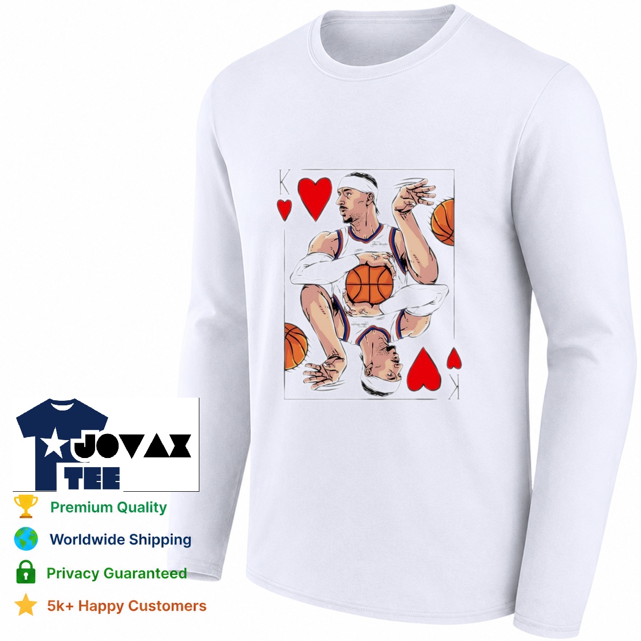 Josh Hart New York long-sleeve tee mockup, perfect for fans wanting a versatile King of Hearts design.