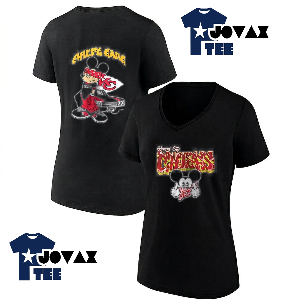 Kansas City Chiefs x v-neck shirt, a women's v-neck shirt in white, displaying a distinctive design.