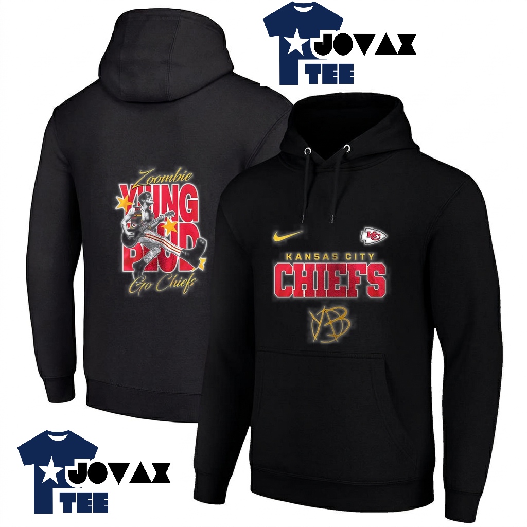 Kansas City Chiefs x Hoodie displaying the distinct Zoombie graphic on a cozy hoodie with both front and back views.