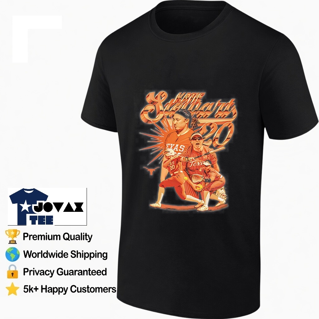 Katie Stewart Texas Longhorns shirt presented on a classic men's mockup, showcasing the retro design.