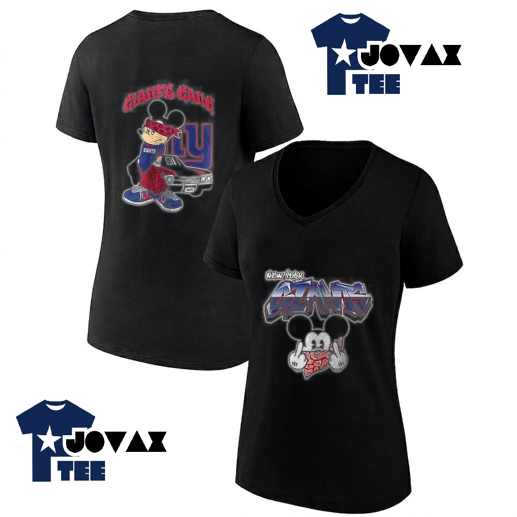 A women's New York Giants x v-neck shirt mockup, highlighting its classic fit and design.