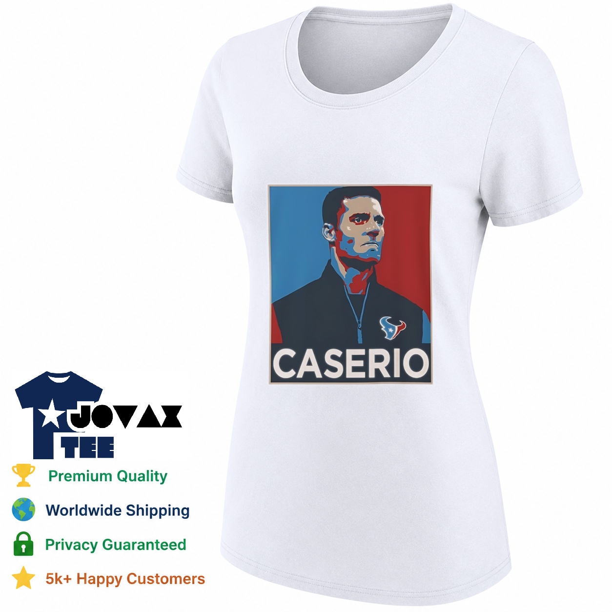 Nick Caserio Houston Texans NFL hope poster style classic women tee modeled on a female figure, showcasing a flattering fit.