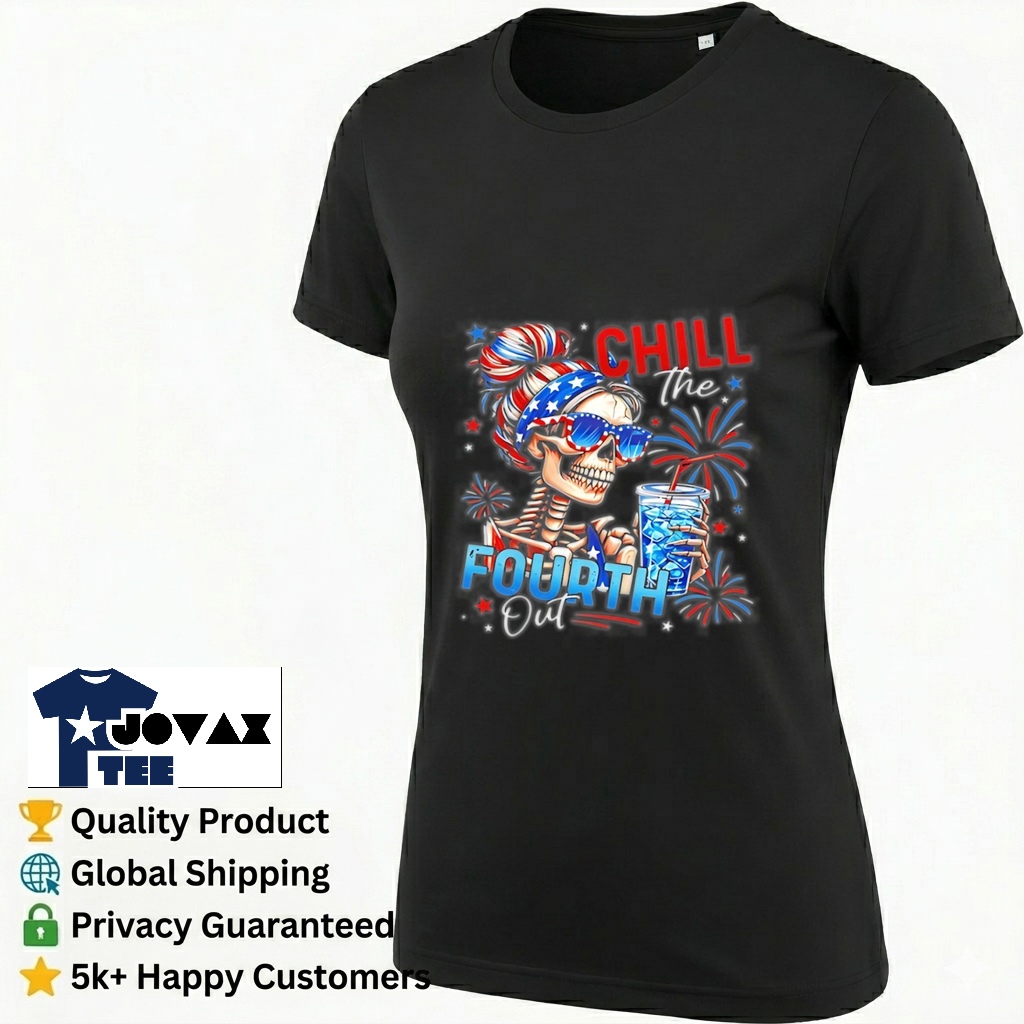 This Patriot skeleton chill the t-shirt for women features the firework graphic on a stylish classic cut.