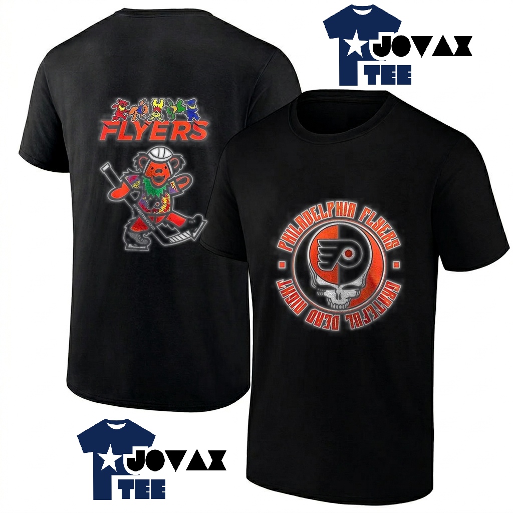 This Philadelphia Flyers Grateful Dead v-neck shirt is displayed on a classic women's v-neck tee mockup.