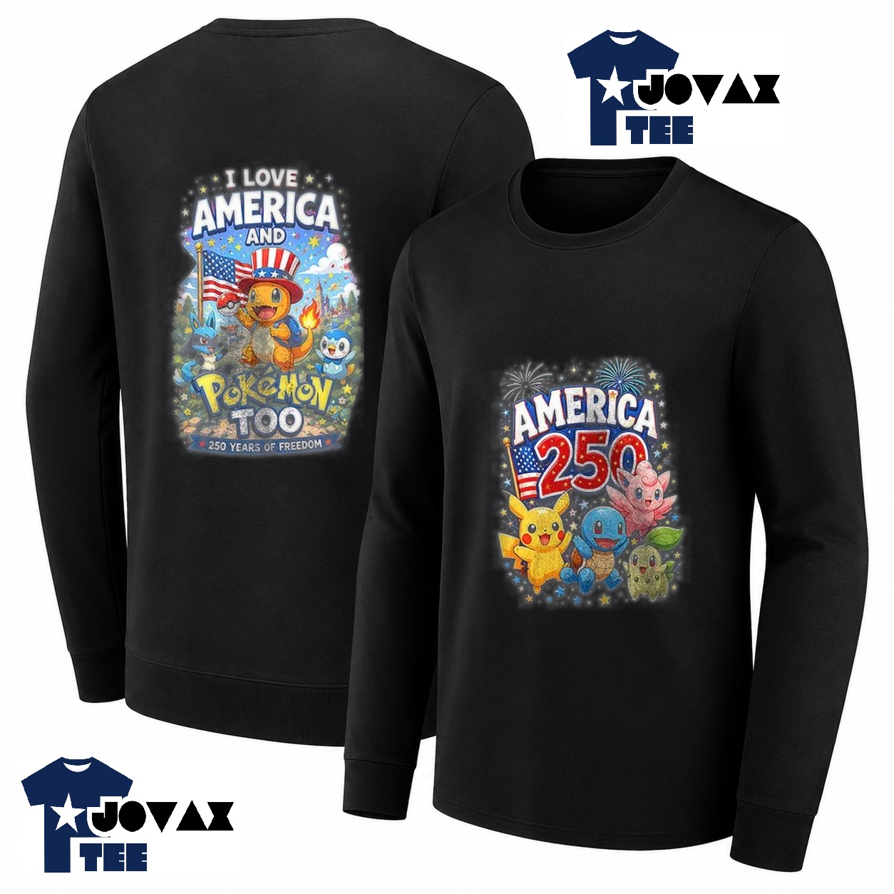 Pokemon I love America Long Sleeve T Shirt mockup, offering extended arm coverage with the patriotic design.