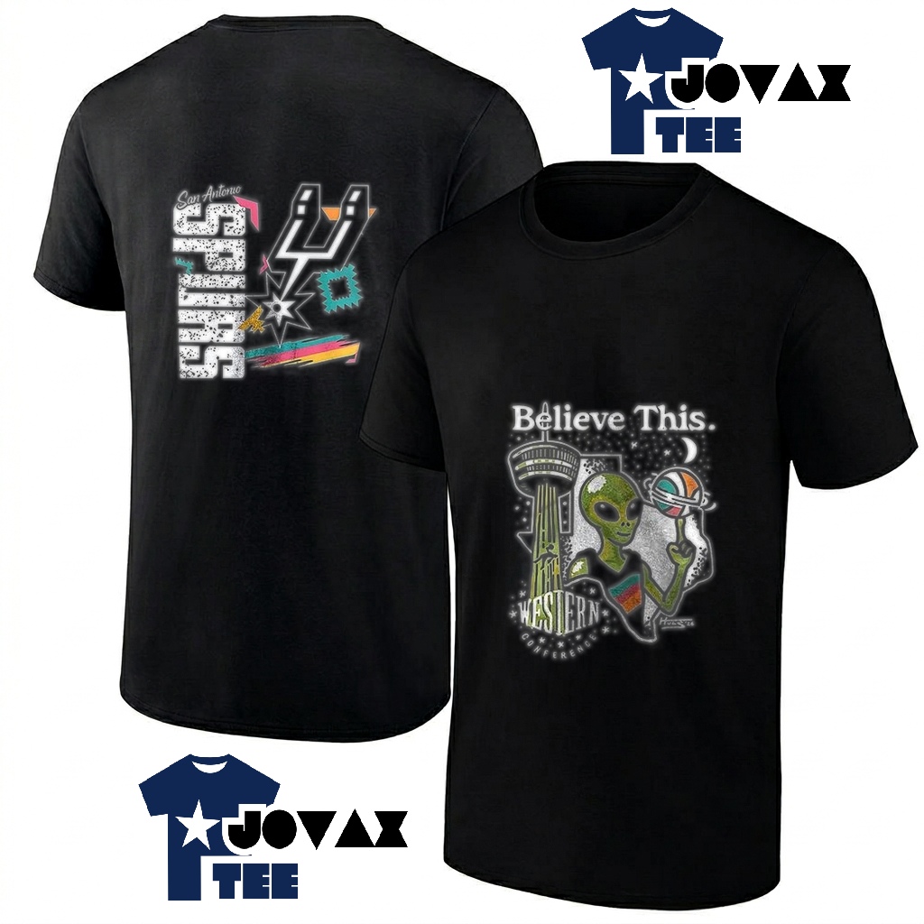 San Antonio Spurs NBA T Shirt presented as a classic men's tee mockup, showcasing both the front and back designs.