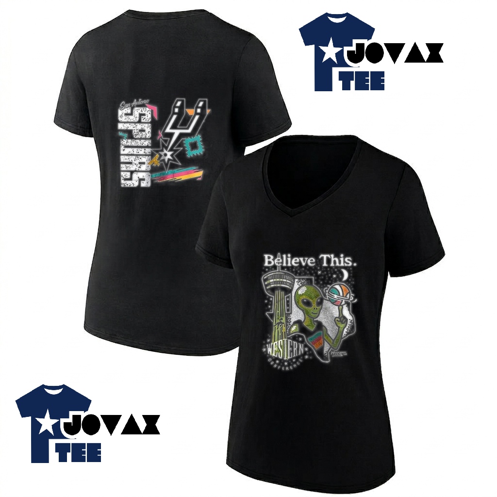 San Antonio Spurs NBA T Shirt designed as a classic V-neck women's shirt mockup, highlighting the fitted style.