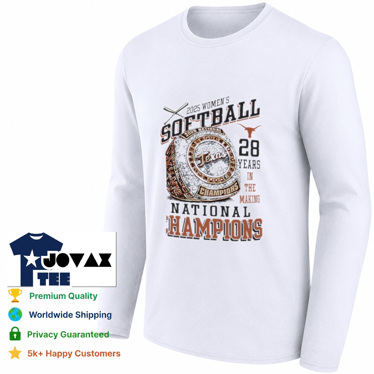 Texas Longhorns 2025 Softball longsleeve tee mockup featuring the national champions design on a comfortable dark blue shirt.