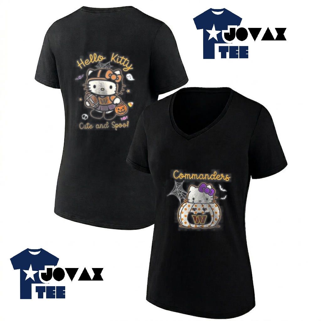 Washington Commanders x Hello T-Shirt showcased on a stylish classic V-neck women's shirt mockup.